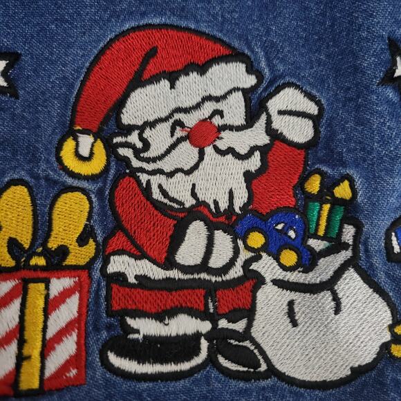 Vintage Christmas Dress Blue Jean Pinafore Bib Overall Jumper Santa Maxi Small - Picture 9 of 13